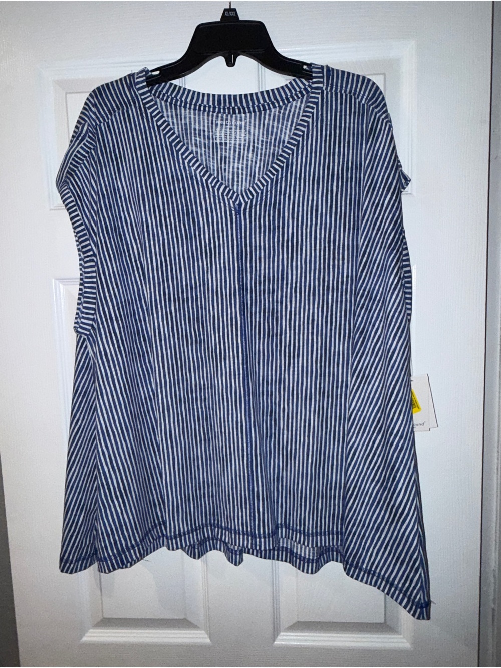 Westbound Navy and White Striped V-Neck Short Sleeve Top